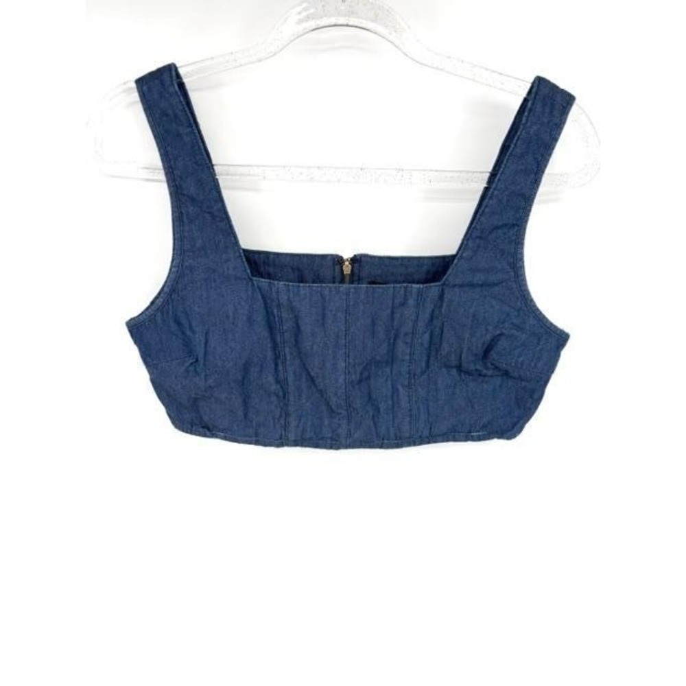 Lioness Denim Corset Top Dark Indigo Blue Squareโ Neck Zip Back Size Medium